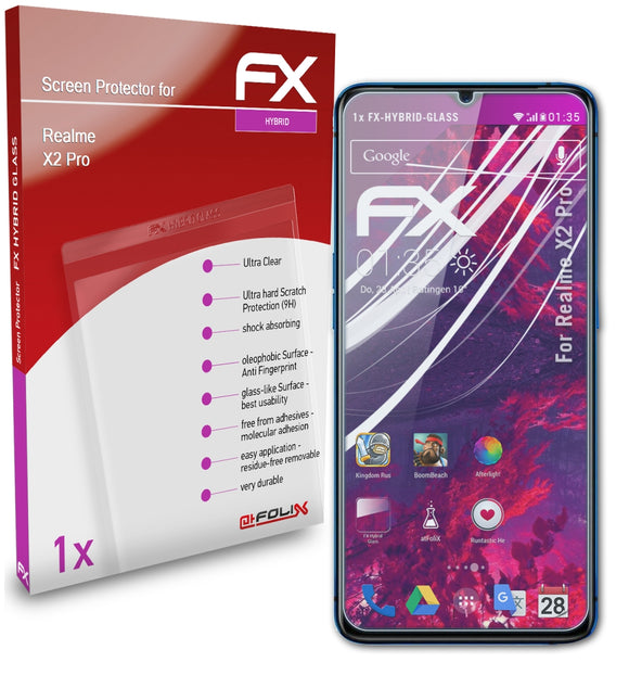 atFoliX FX-Hybrid-Glass Panzerglasfolie für Realme X2 Pro