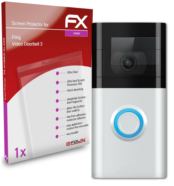 atFoliX FX-Hybrid-Glass Panzerglasfolie für Ring Video Doorbell 3