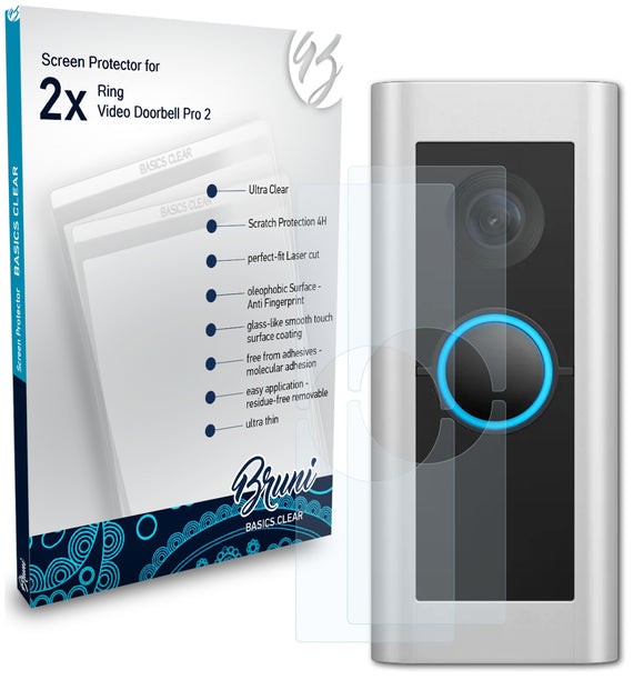 Bruni Basics-Clear Displayschutzfolie für Ring Video Doorbell Pro 2