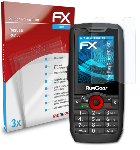 atFoliX FX-Clear Schutzfolie für RugGear RG160