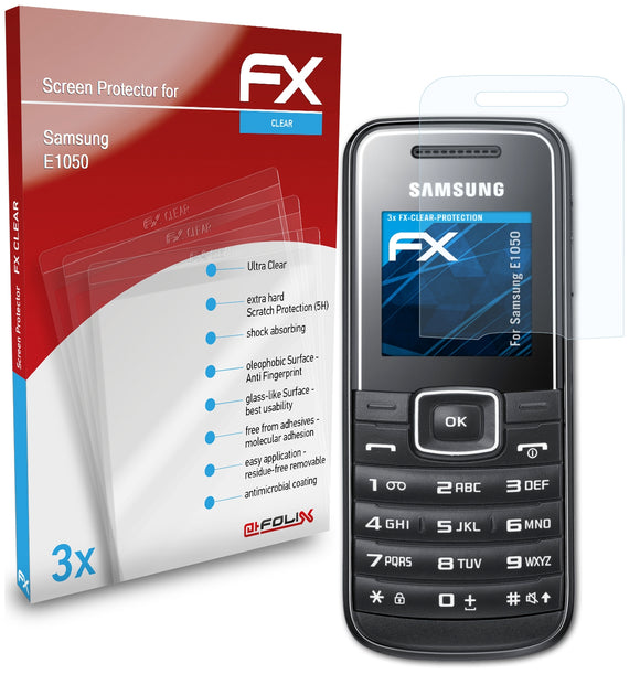 atFoliX FX-Clear Schutzfolie für Samsung E1050