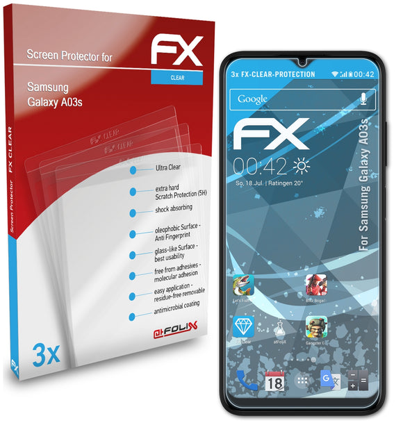 atFoliX FX-Clear Schutzfolie für Samsung Galaxy A03s