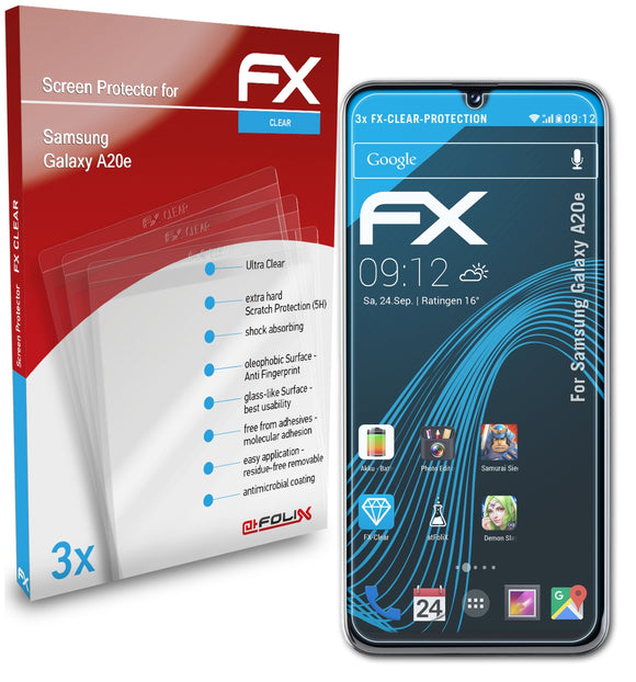 atFoliX FX-Clear Schutzfolie für Samsung Galaxy A20e