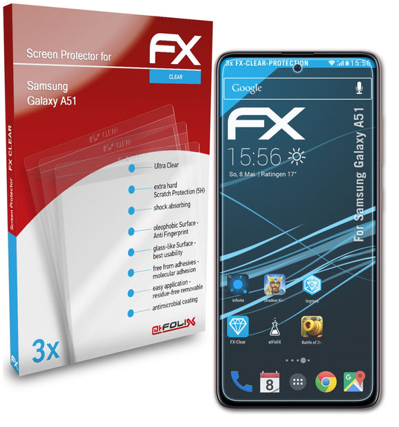 atFoliX FX-Clear Schutzfolie für Samsung Galaxy A51