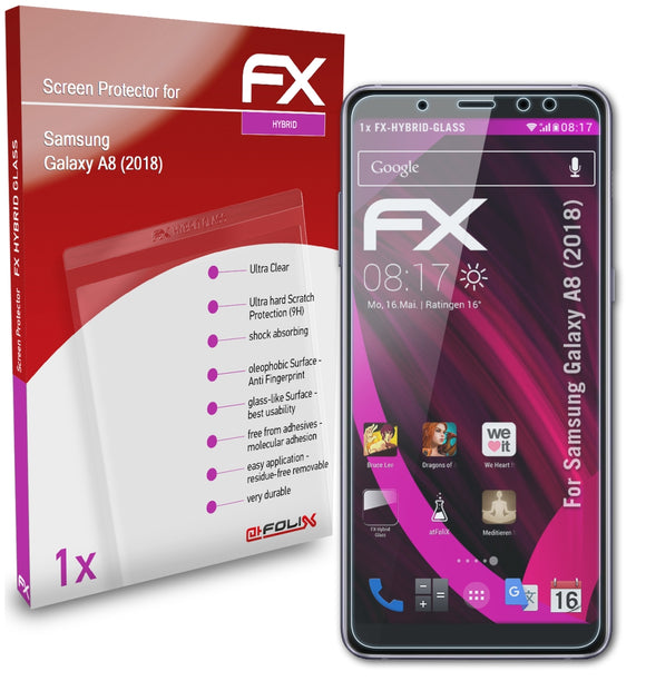 atFoliX FX-Hybrid-Glass Panzerglasfolie für Samsung Galaxy A8 (2018)