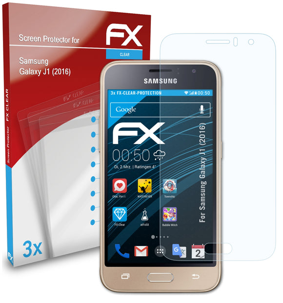 atFoliX FX-Clear Schutzfolie für Samsung Galaxy J1 (2016)
