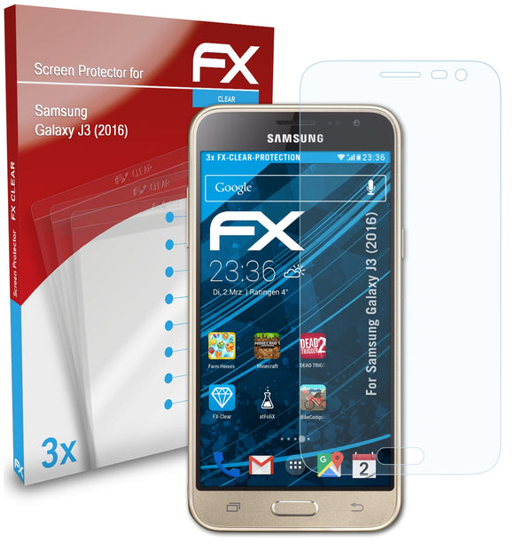 atFoliX FX-Clear Schutzfolie für Samsung Galaxy J3 (2016)