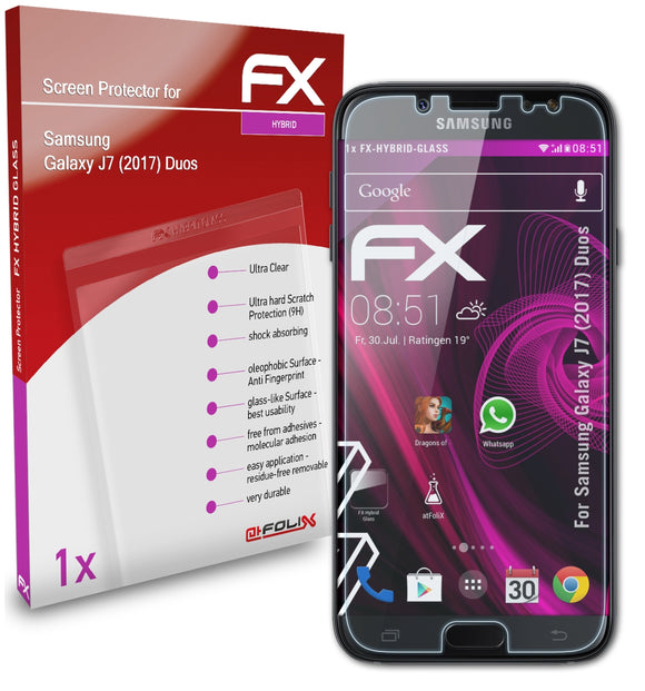 atFoliX FX-Hybrid-Glass Panzerglasfolie für Samsung Galaxy J7 (2017) Duos