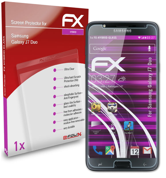 atFoliX FX-Hybrid-Glass Panzerglasfolie für Samsung Galaxy J7 Duo