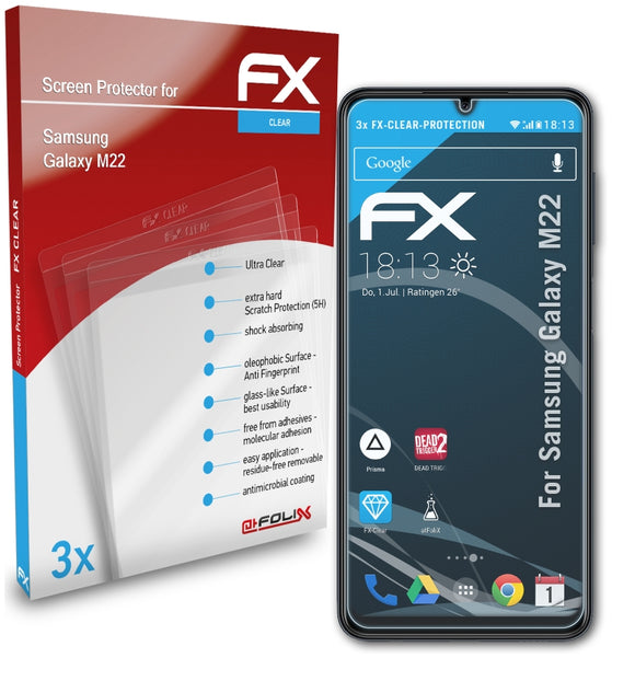 atFoliX FX-Clear Schutzfolie für Samsung Galaxy M22