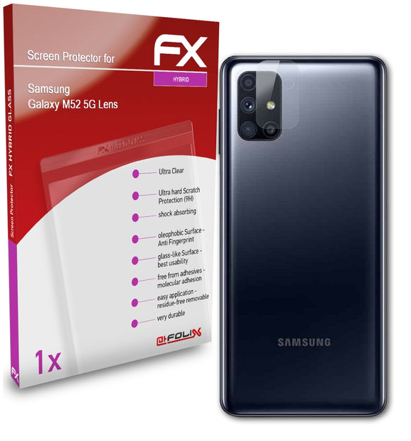 atFoliX FX-Hybrid-Glass Panzerglasfolie für Samsung Galaxy M52 5G Lens