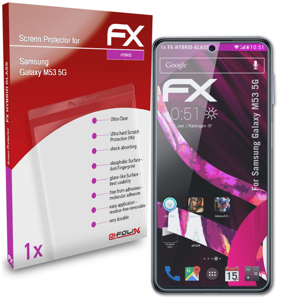 atFoliX FX-Hybrid-Glass Panzerglasfolie für Samsung Galaxy M53 5G