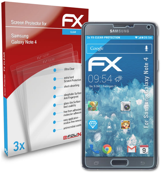 atFoliX FX-Clear Schutzfolie für Samsung Galaxy Note 4