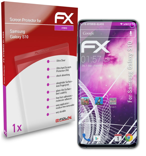 atFoliX FX-Hybrid-Glass Panzerglasfolie für Samsung Galaxy S10