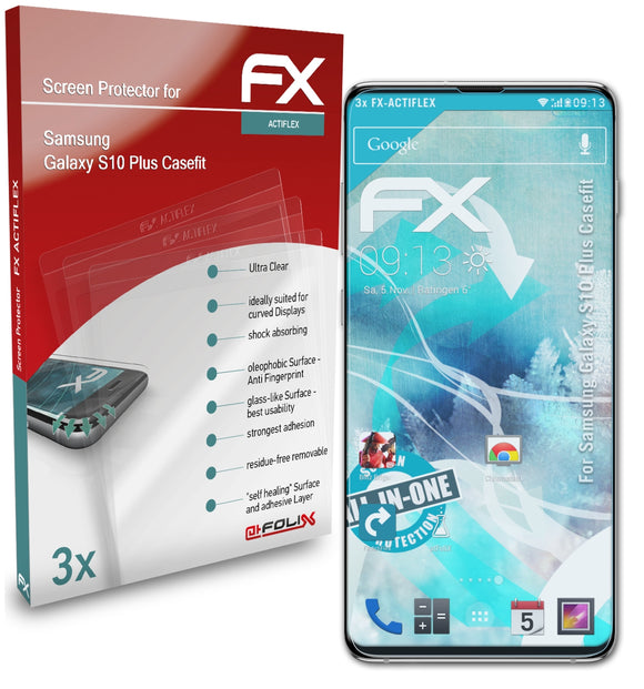 atFoliX FX-ActiFleX Displayschutzfolie für Samsung Galaxy S10 Plus (Casefit)