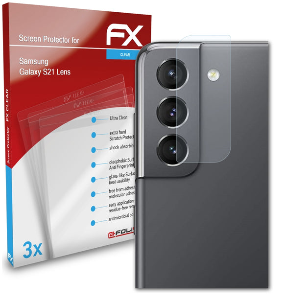 atFoliX FX-Clear Schutzfolie für Samsung Galaxy S21 (Lens)