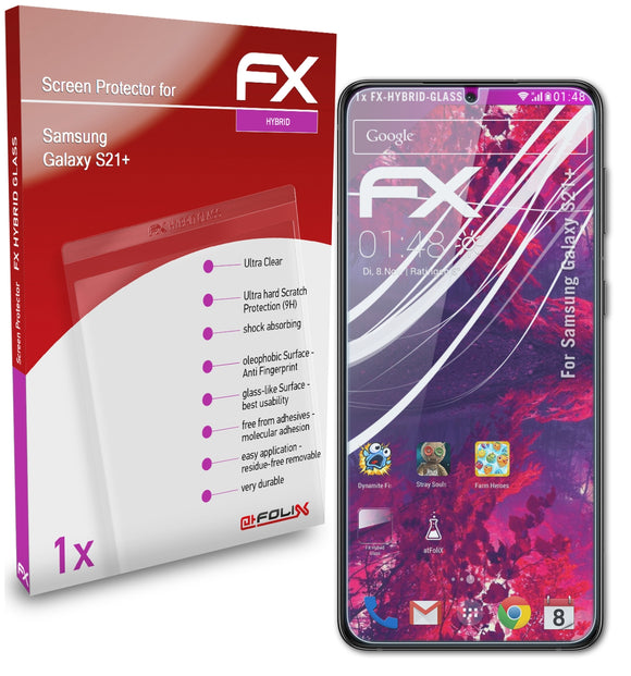 atFoliX FX-Hybrid-Glass Panzerglasfolie für Samsung Galaxy S21+