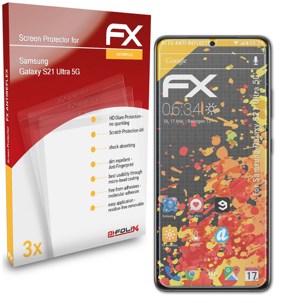 atFoliX FX-Antireflex Displayschutzfolie für Samsung Galaxy S21 Ultra 5G
