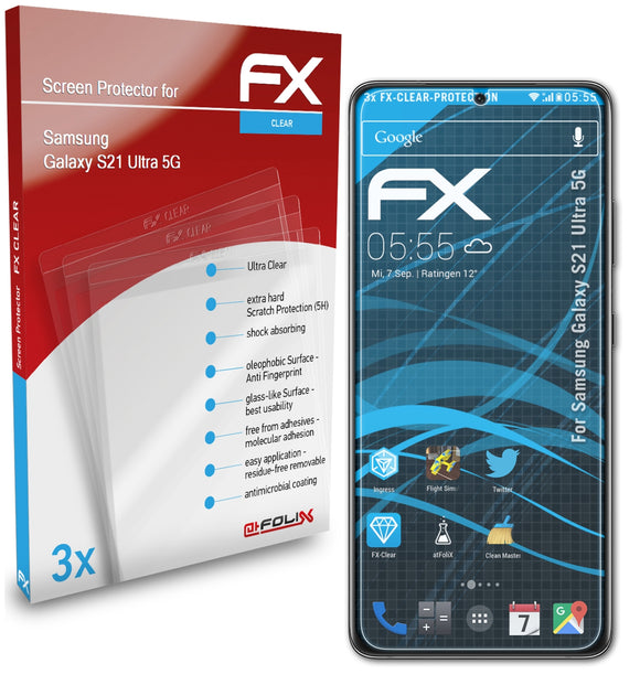 atFoliX FX-Clear Schutzfolie für Samsung Galaxy S21 Ultra 5G