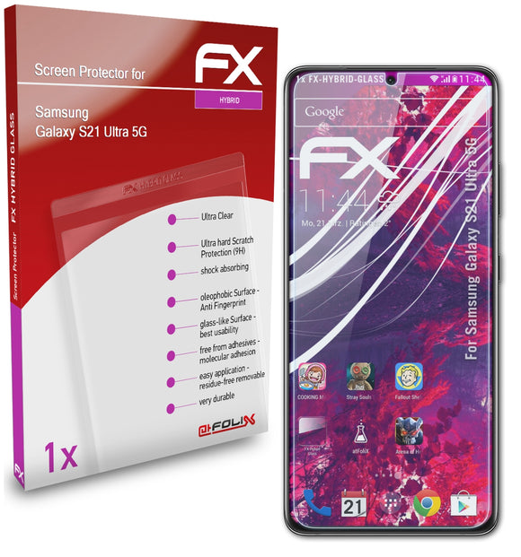 atFoliX FX-Hybrid-Glass Panzerglasfolie für Samsung Galaxy S21 Ultra 5G