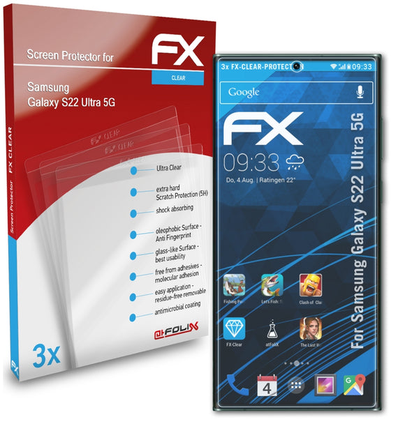 atFoliX FX-Clear Schutzfolie für Samsung Galaxy S22 Ultra 5G