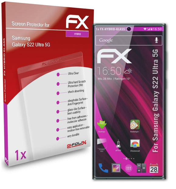 atFoliX FX-Hybrid-Glass Panzerglasfolie für Samsung Galaxy S22 Ultra 5G