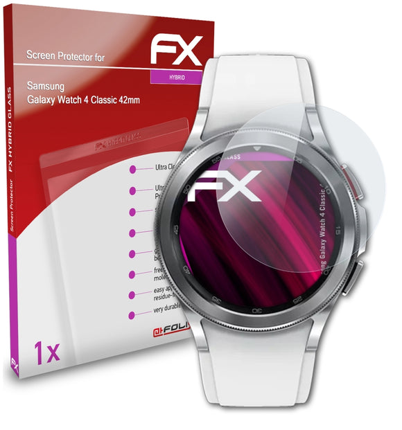 atFoliX FX-Hybrid-Glass Panzerglasfolie für Samsung Galaxy Watch 4 Classic (42mm)