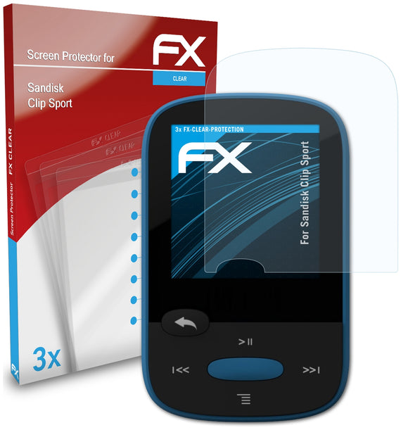 atFoliX FX-Clear Schutzfolie für Sandisk Clip Sport