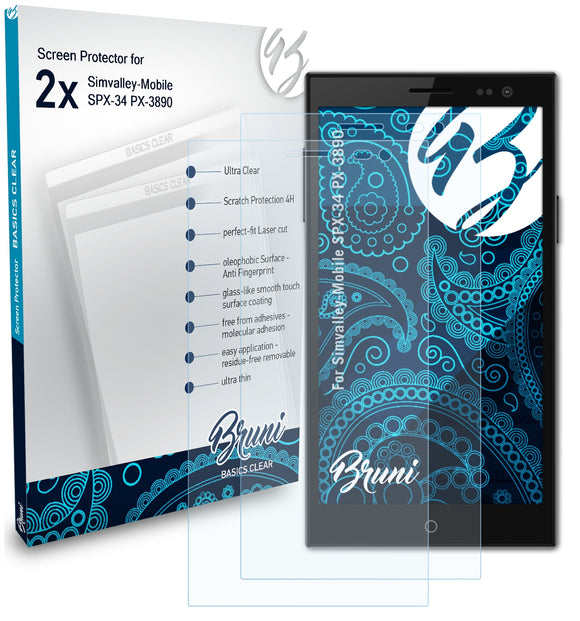 Bruni Basics-Clear Displayschutzfolie für Simvalley-Mobile SPX-34 (PX-3890)