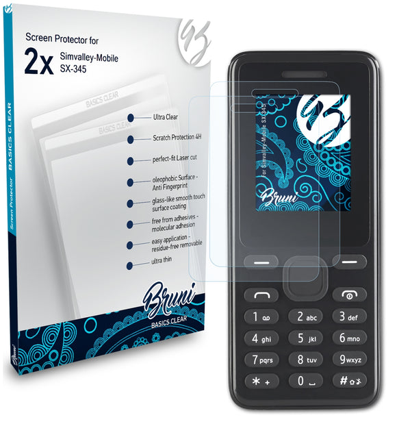 Bruni Basics-Clear Displayschutzfolie für Simvalley-Mobile SX-345