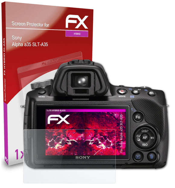 atFoliX FX-Hybrid-Glass Panzerglasfolie für Sony Alpha a35 (SLT-A35)