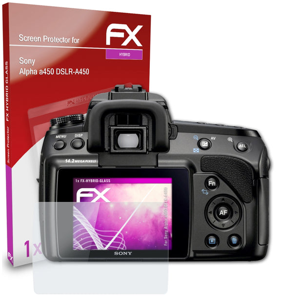 atFoliX FX-Hybrid-Glass Panzerglasfolie für Sony Alpha a450 (DSLR-A450)