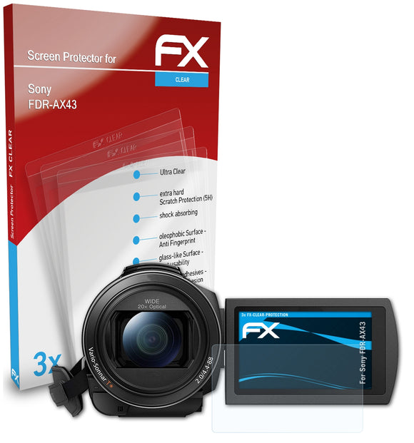 atFoliX FX-Clear Schutzfolie für Sony FDR-AX43