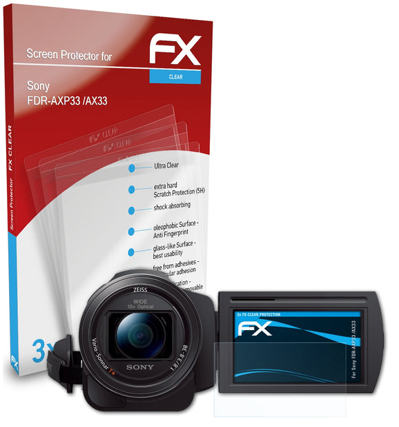 atFoliX FX-Clear Schutzfolie für Sony FDR-AXP33 /AX33