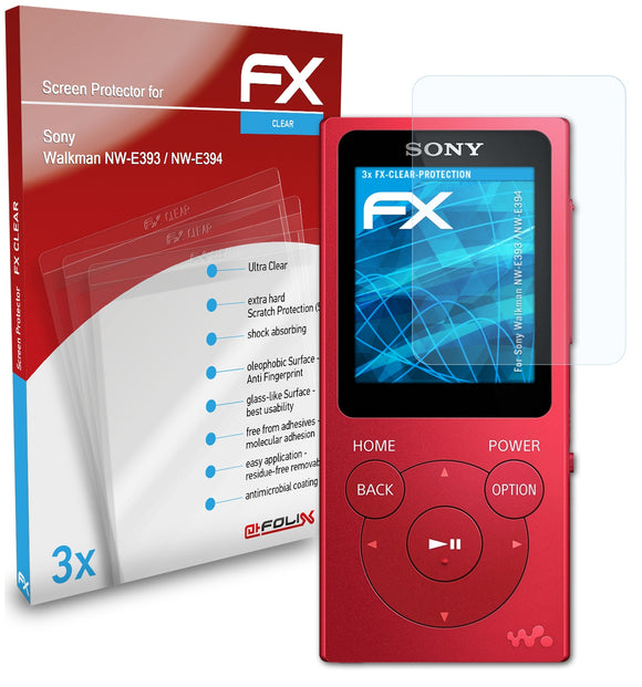 atFoliX FX-Clear Schutzfolie für Sony Walkman NW-E393 / NW-E394