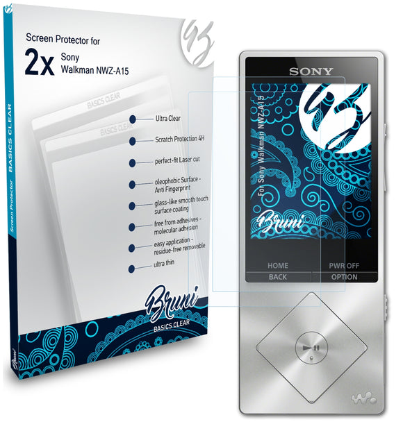 Bruni Basics-Clear Displayschutzfolie für Sony Walkman NWZ-A15