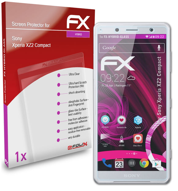 atFoliX FX-Hybrid-Glass Panzerglasfolie für Sony Xperia XZ2 Compact