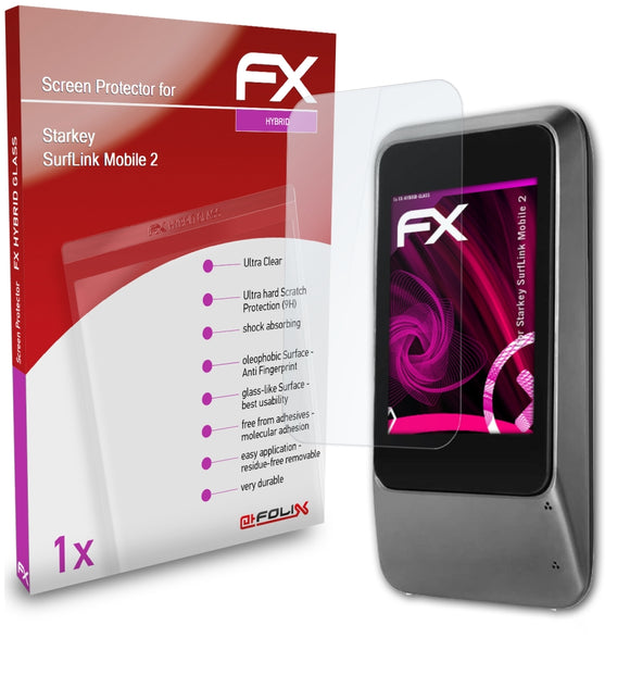 atFoliX FX-Hybrid-Glass Panzerglasfolie für Starkey SurfLink Mobile 2