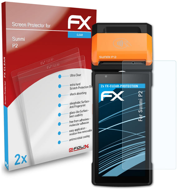 atFoliX FX-Clear Schutzfolie für Sunmi P2