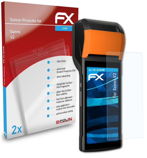atFoliX FX-Clear Schutzfolie für Sunmi V2