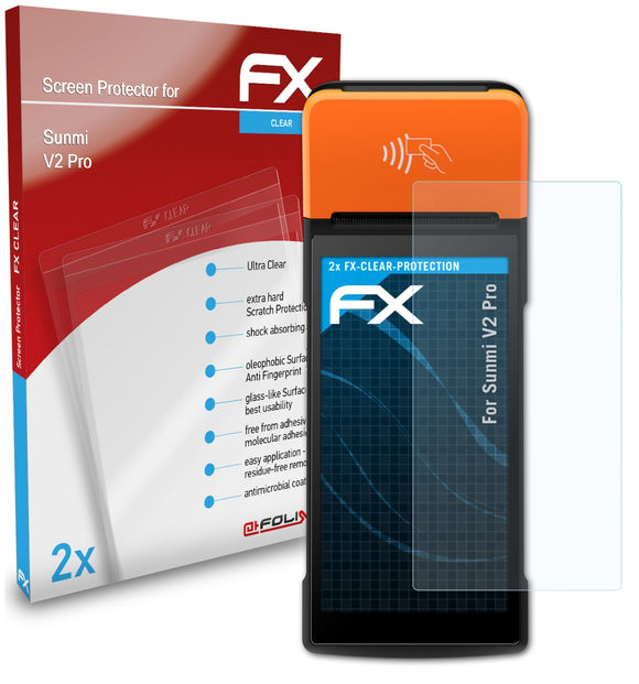 atFoliX FX-Clear Schutzfolie für Sunmi V2 Pro