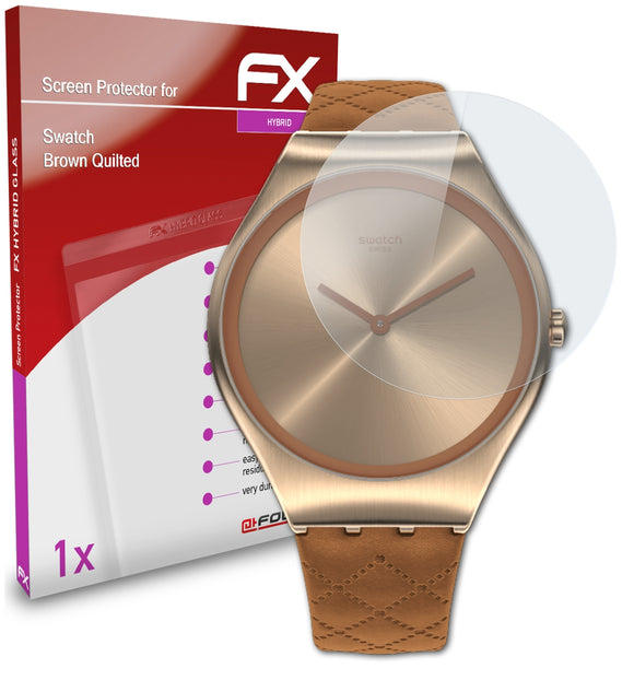 atFoliX FX-Hybrid-Glass Panzerglasfolie für Swatch Brown Quilted