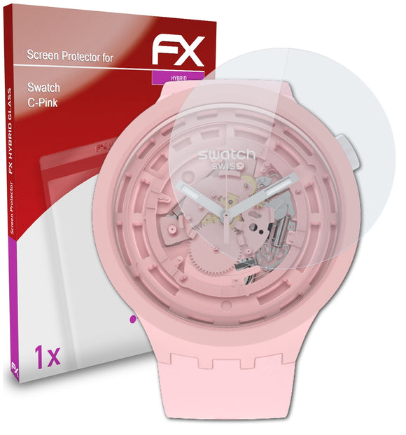 atFoliX FX-Hybrid-Glass Panzerglasfolie für Swatch C-Pink