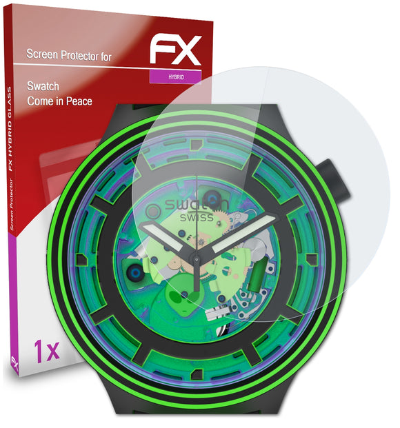 atFoliX FX-Hybrid-Glass Panzerglasfolie für Swatch Come in Peace