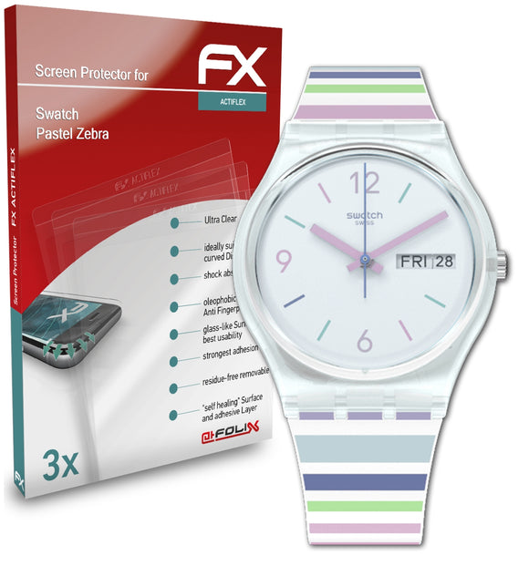 atFoliX FX-ActiFleX Displayschutzfolie für Swatch Pastel Zebra