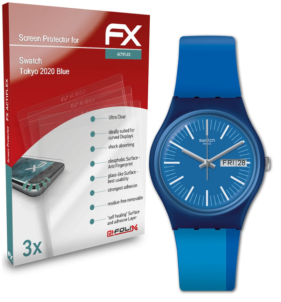 atFoliX FX-ActiFleX Displayschutzfolie für Swatch Tokyo 2020 Blue