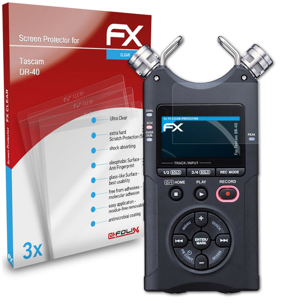 atFoliX FX-Clear Schutzfolie für Tascam DR-40