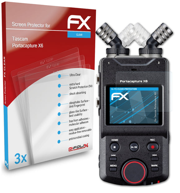 atFoliX FX-Clear Schutzfolie für Tascam Portacapture X6