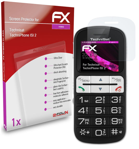 atFoliX FX-Hybrid-Glass Panzerglasfolie für Technisat TechniPhone ISI 2