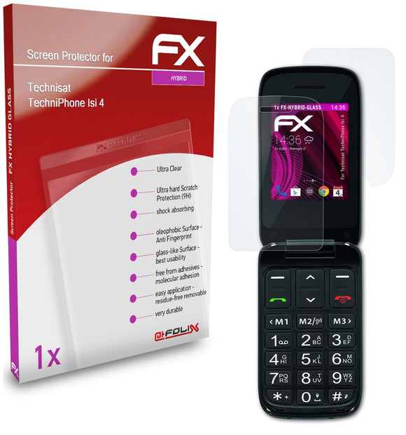 atFoliX FX-Hybrid-Glass Panzerglasfolie für Technisat TechniPhone Isi 4